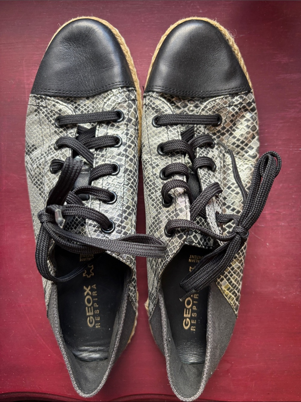 Geox Snake-Print leather and canvas Espadrille Sneakers